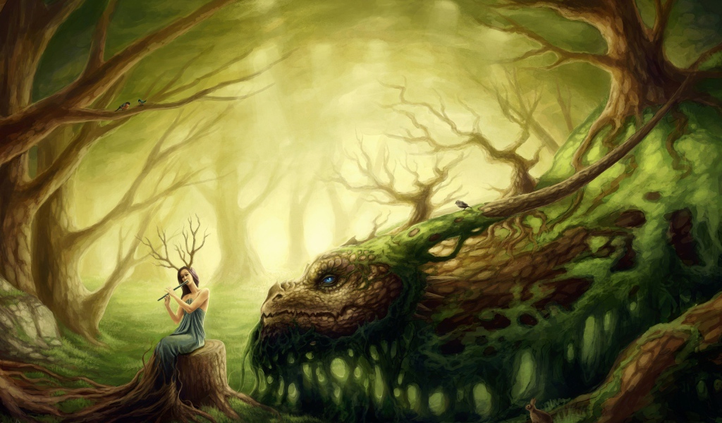 Лесная фея играет на флейте