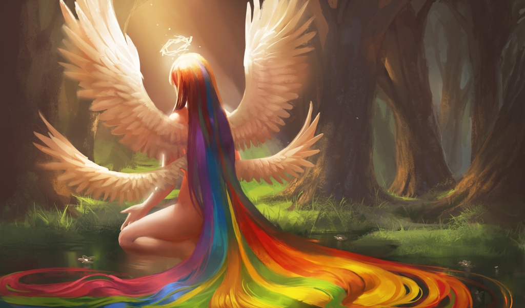 Лесная фея с радужными волосами
