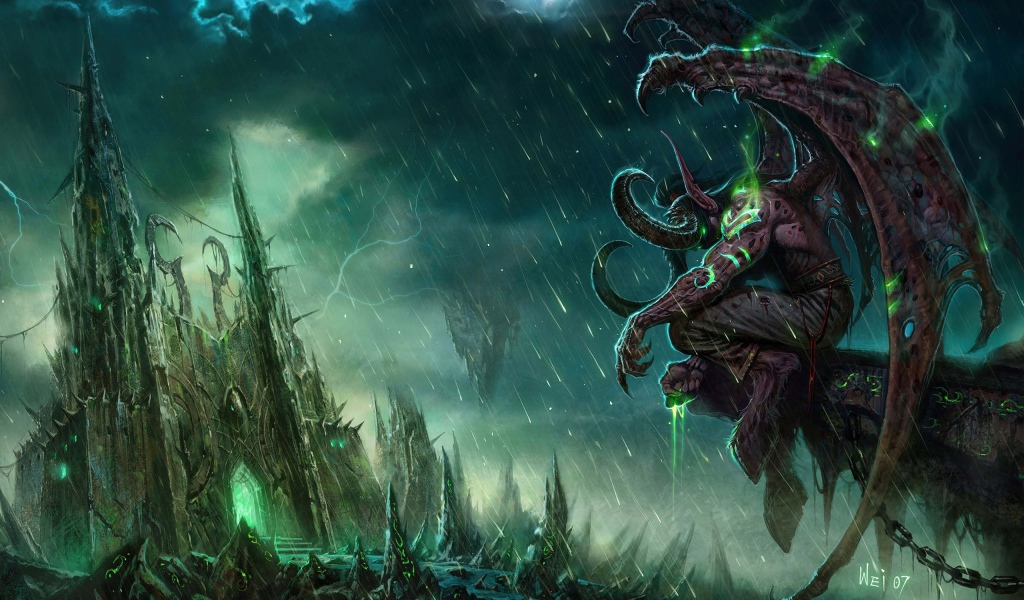 Горгулья сидит под кислотным дождем