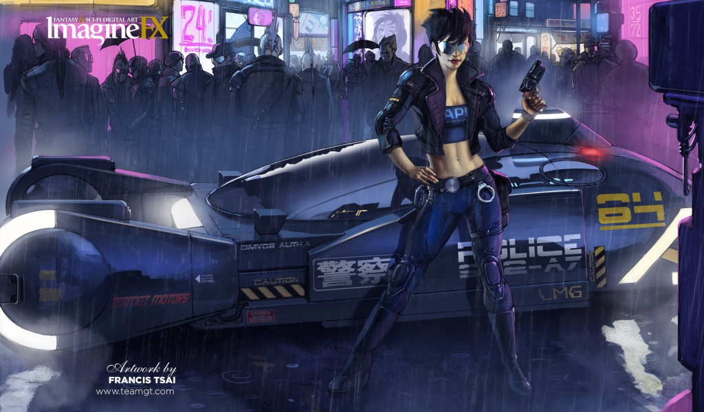 Девушка полицейский, киберпанк