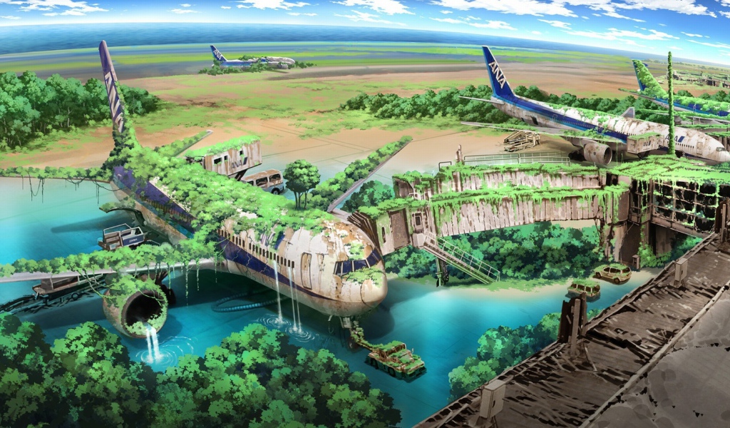 Поросшие травой руины аэропорта