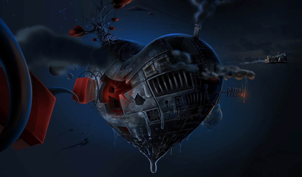 Железное сердце парит в невесомости