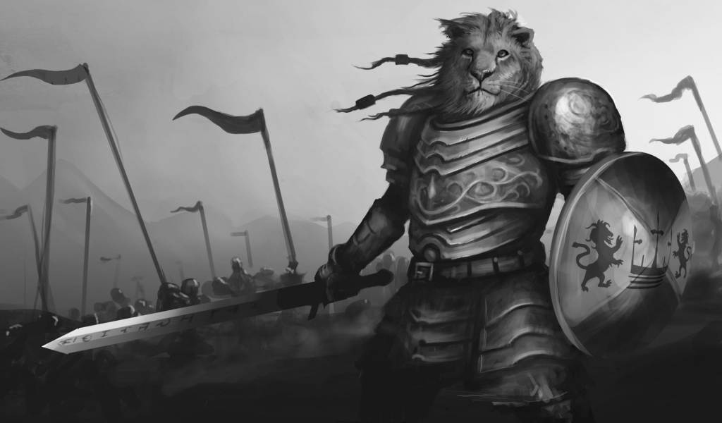 Лев в рыцарских доспехах