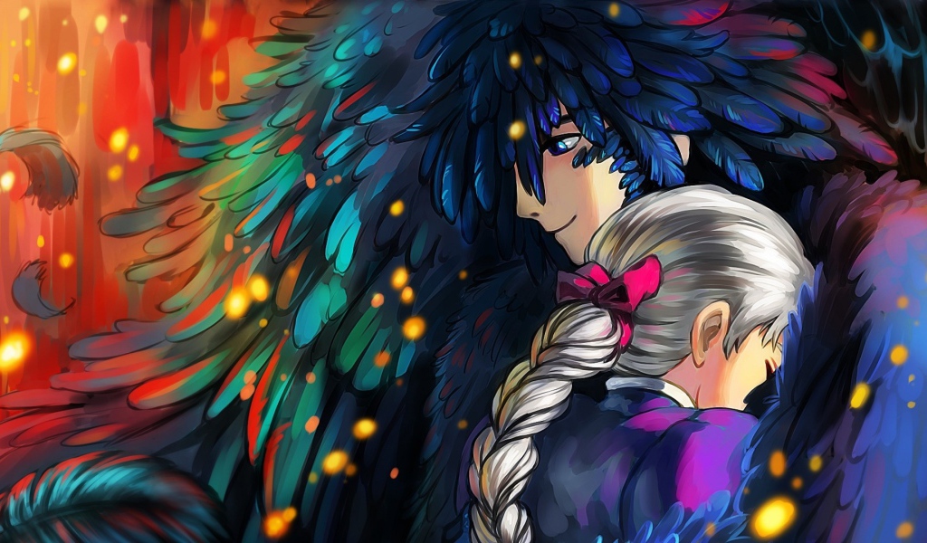 Человек ворон обнимает возлюбленную