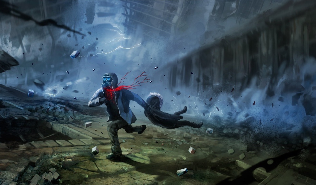 Человек спасает друга от взрыва