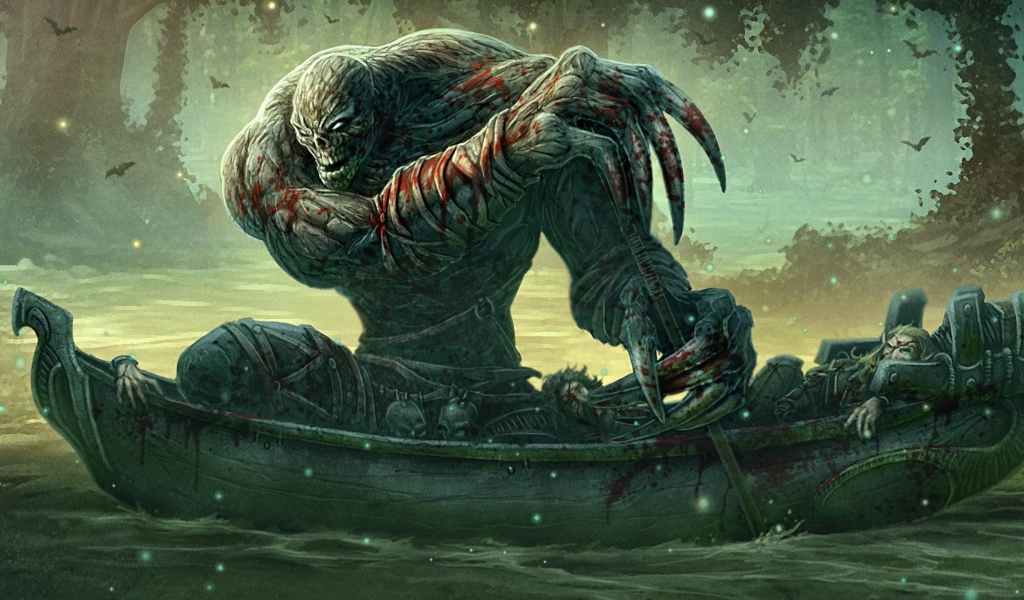 Монстр в лодке на реке