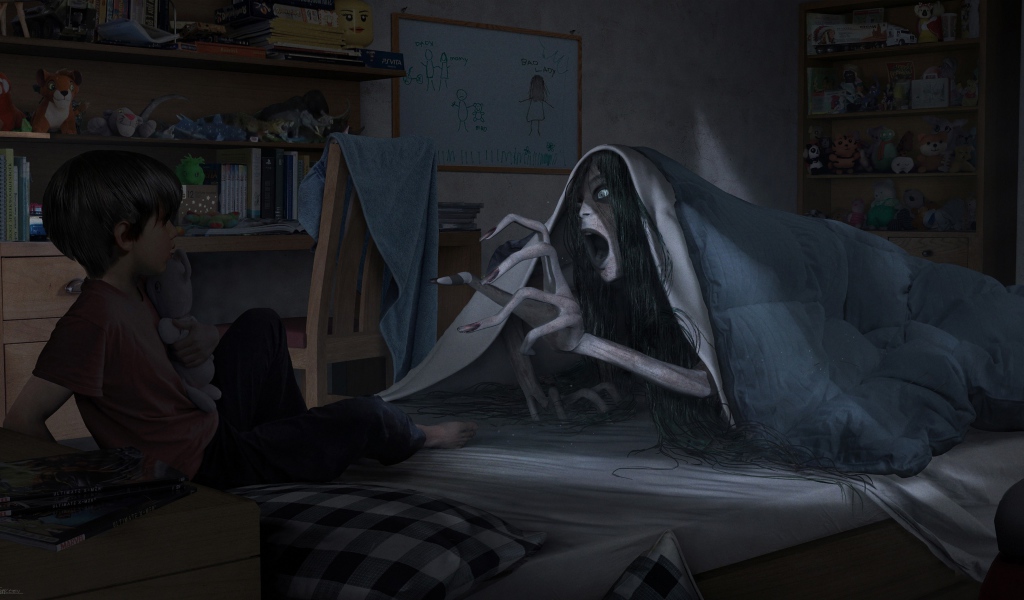 Монстр пугает ребенка