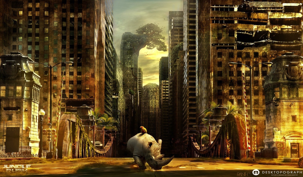 Носорог гуляет в брошенном городе