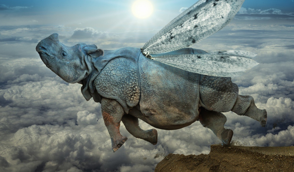 Носорог с крыльями стрекозы