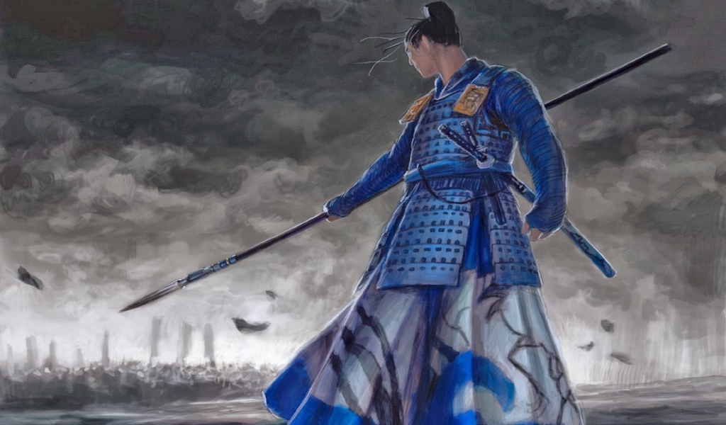 Самурай в синей одежде