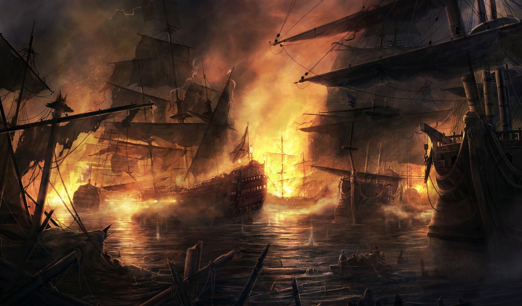 Корабли в дыму и огне