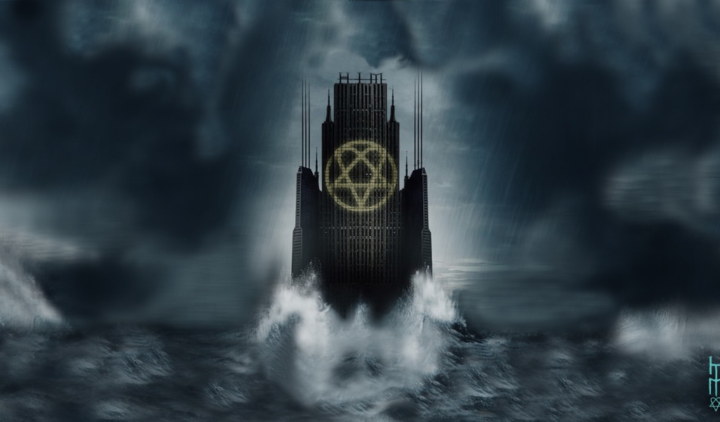 Символ на небоскребе в воде