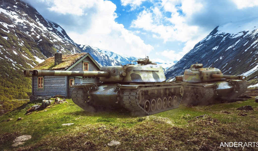 Танки у хижины в горах