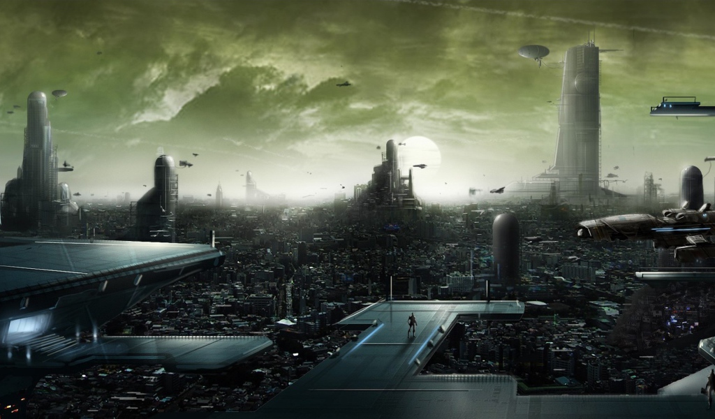 Технологичный город в будущем