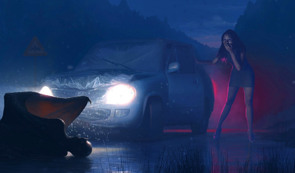 Девушка сбила монстра