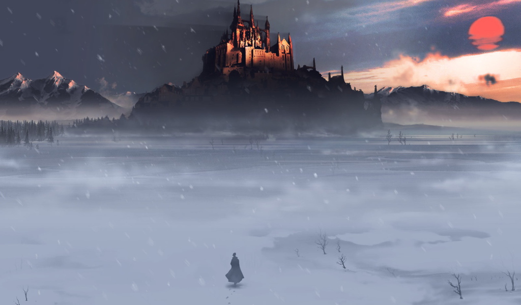 Человек идет по пустыне к городу