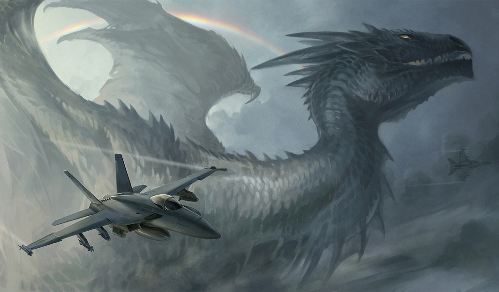 Самолет на фоне дракона