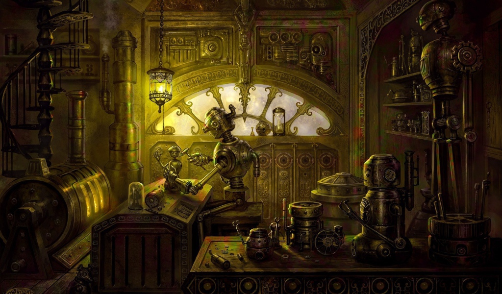 Роботы делают роботов, стимпанк