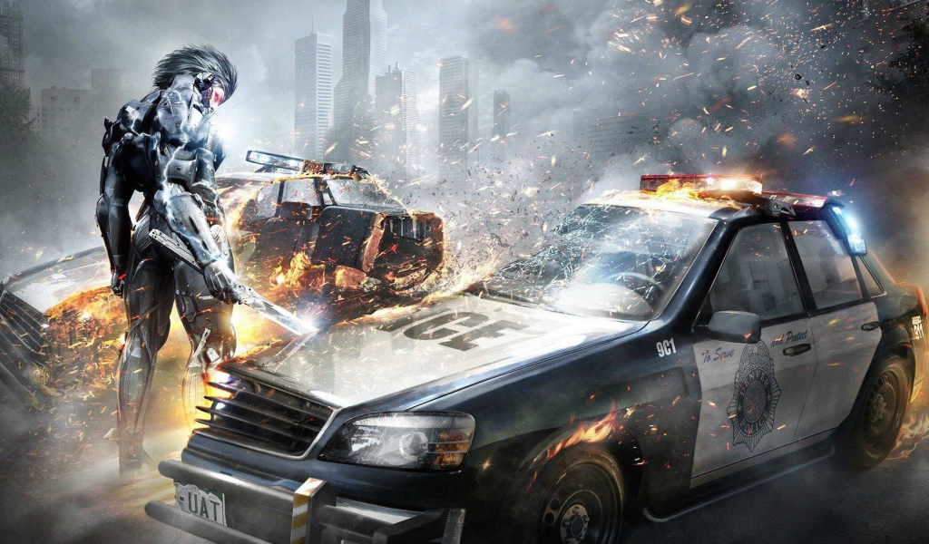 Злодей разрушил машину полицейских