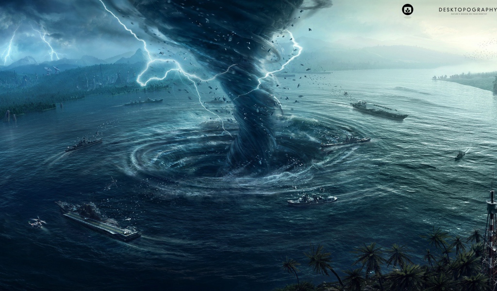 Торнадо создало водоворот в заливе