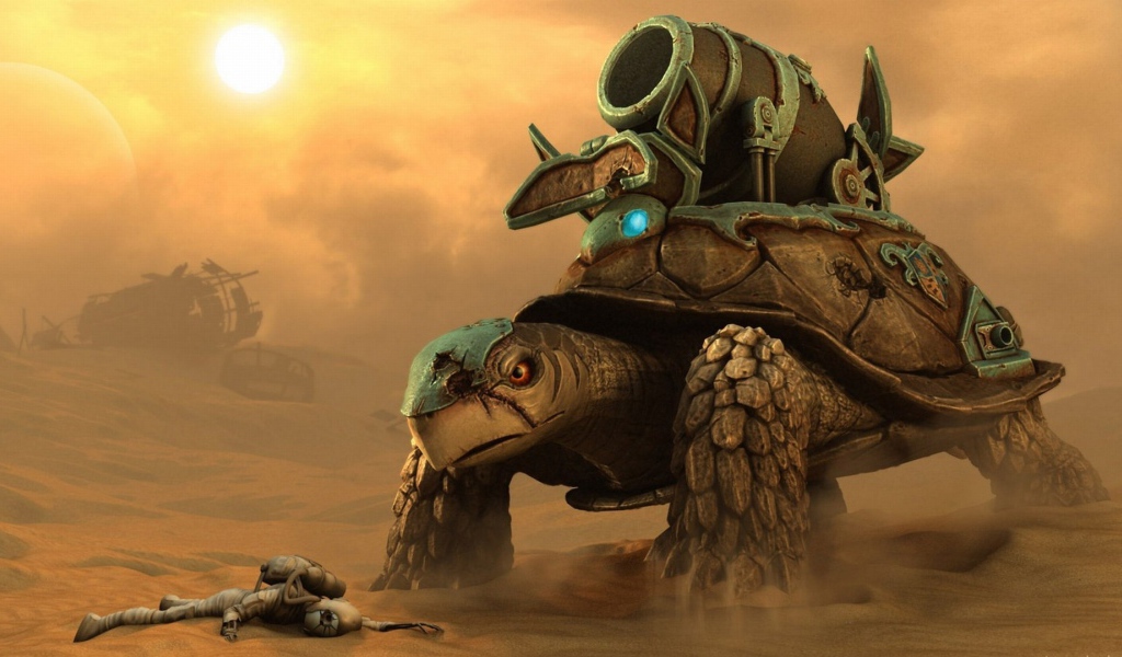 Черепаха с оружием на панцире, фэнтези