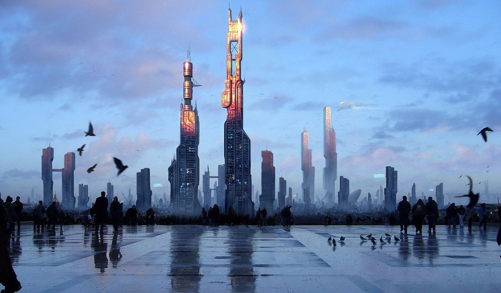 Прогулка по городской площади будущего