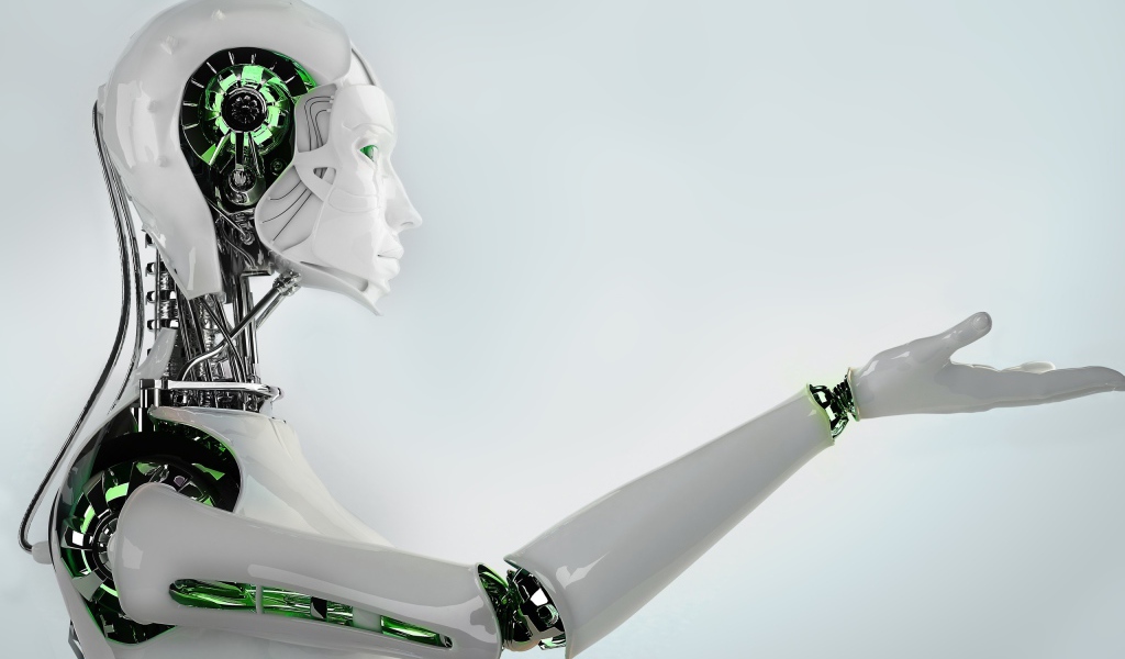 Белый робот с зелеными вставками