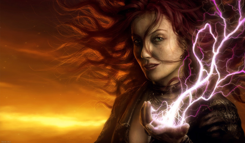 Ведьма с молнией в руке