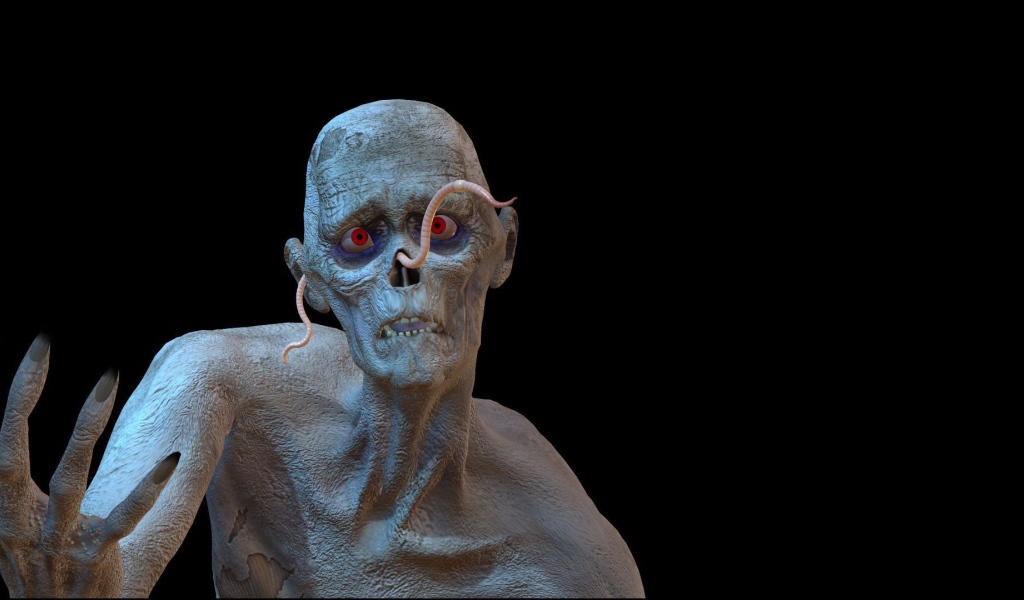 Червяк на лице зомби