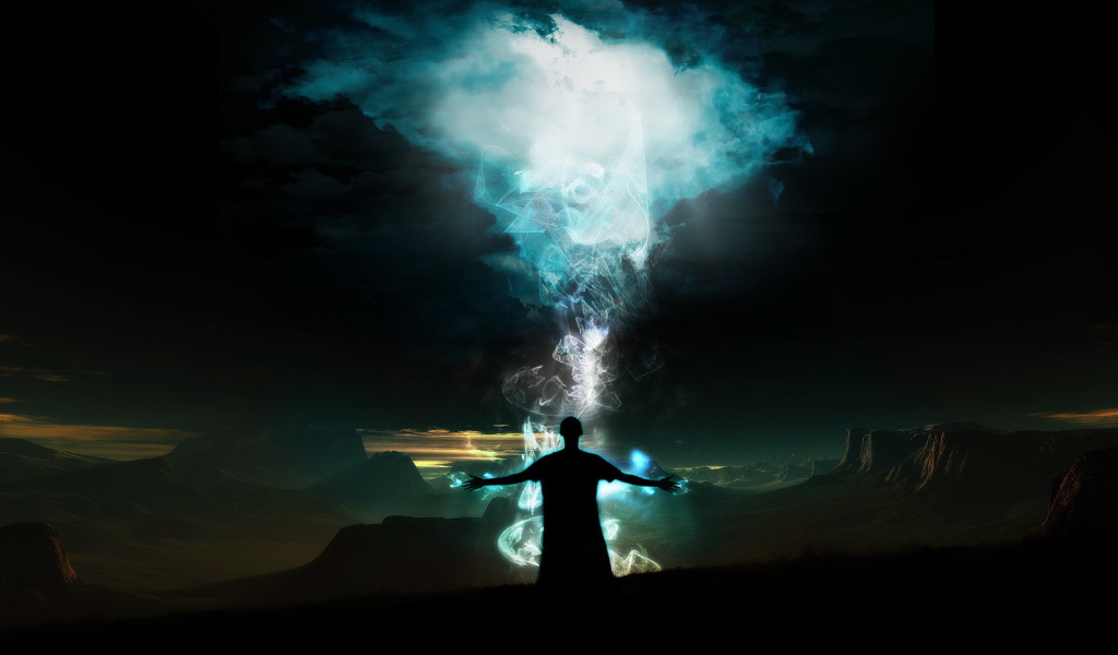 Колдун около магического костра