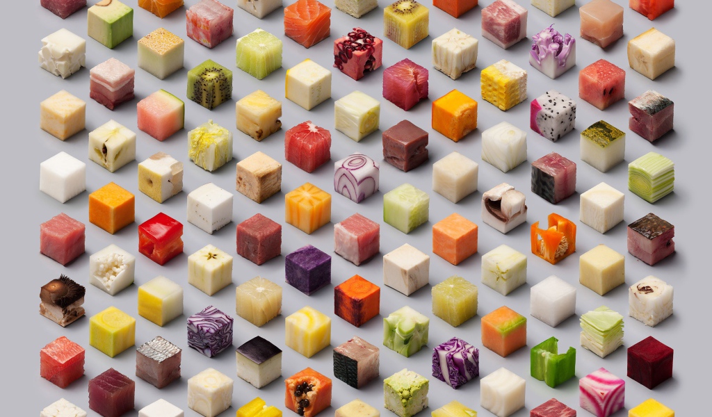 Кубики из различных продуктов