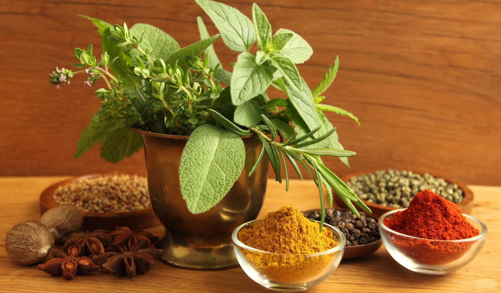 Мята и сухие специи для кулинарии