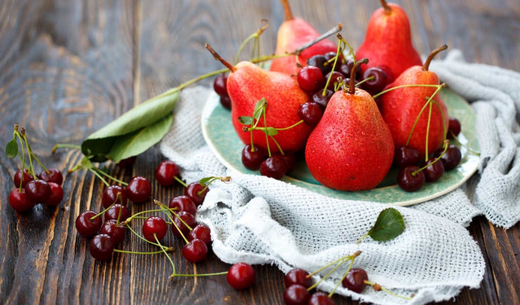 Red pears and ripe cherries