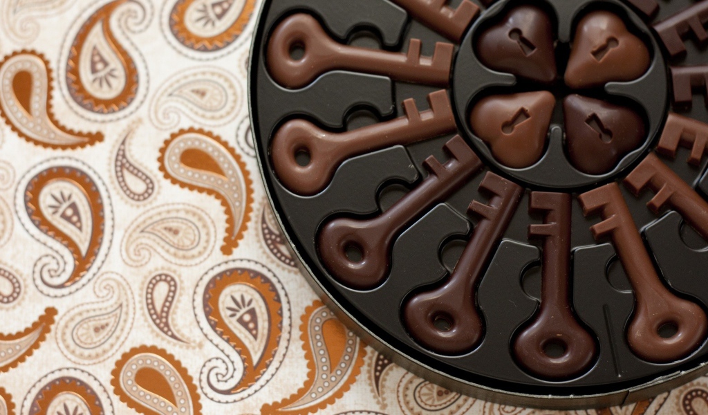 Конфеты из шоколада в форме ключей и сердец