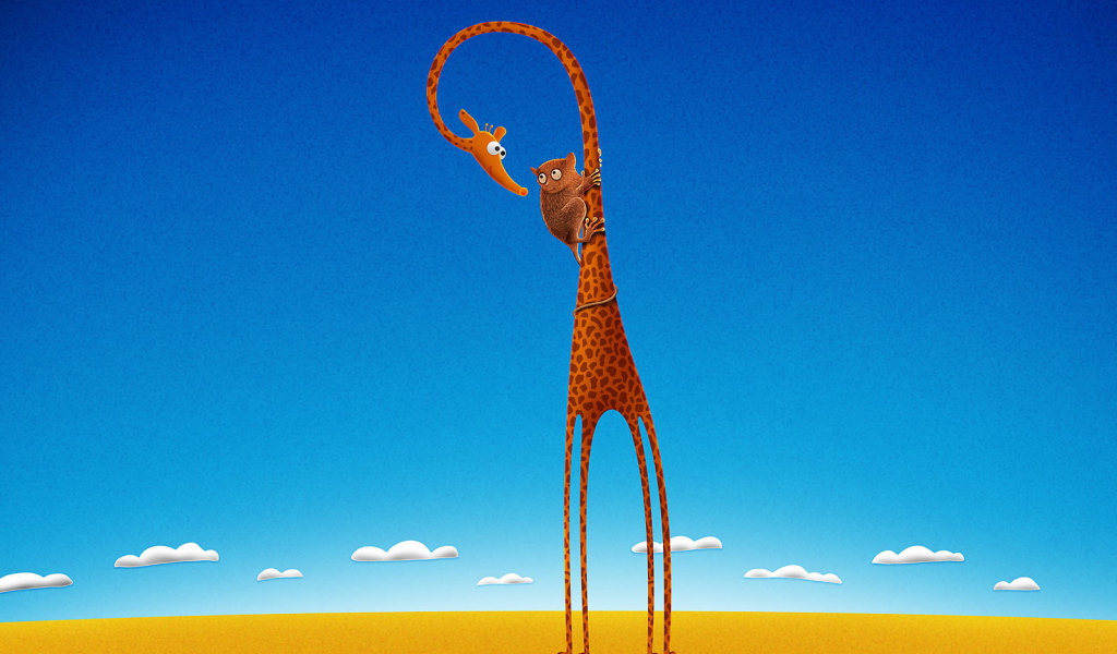 Обезьяна на жирафе