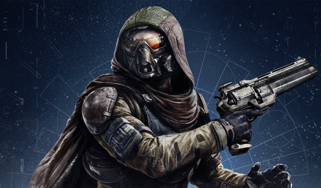 Солдат в маске с пистолетом, игра Destiny
