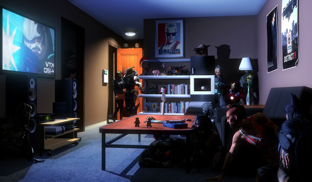 Персонажи разных игр прячутся в комнате