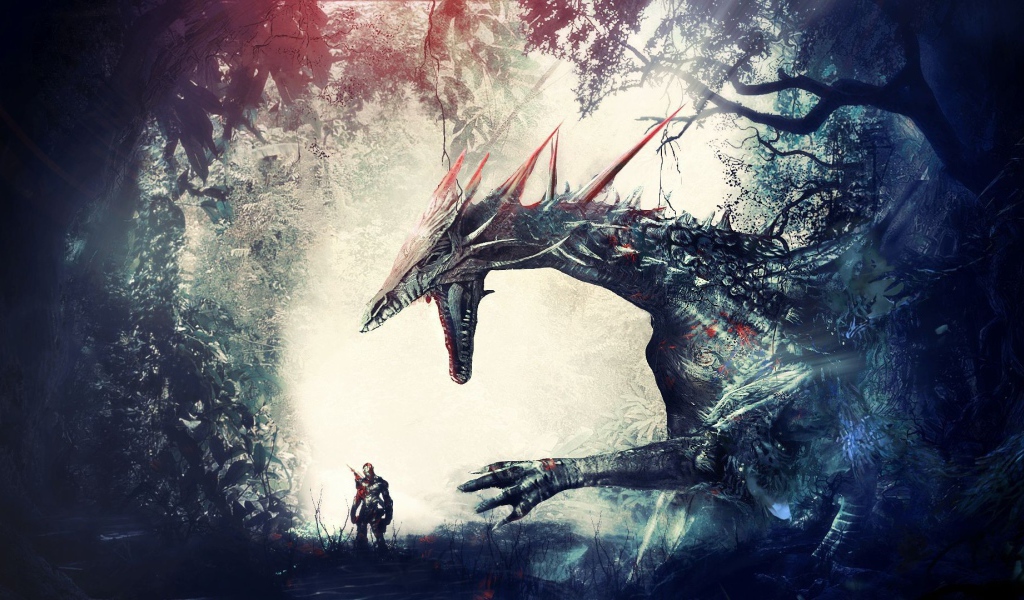 Дракон и воин в игре Dragon Age Origins