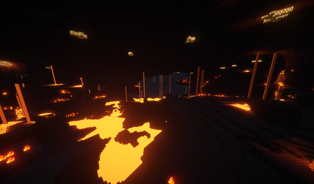 Огонь в пещере в игре Minecraft