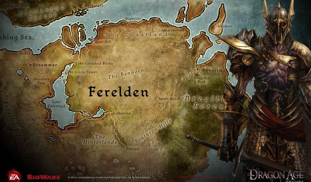 Карта земель в игре Dragon Age