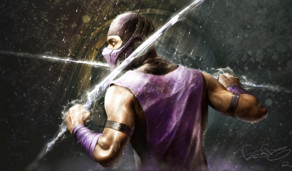 Персонаж Мортал Комбат под дождем