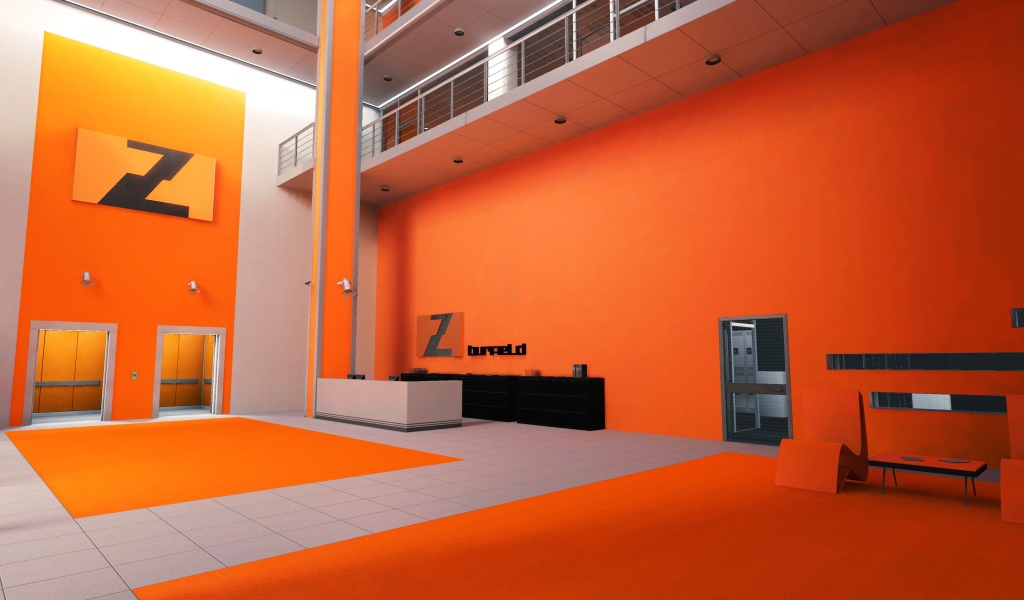 Оранжевый интерьер в игре Mirror's Edge