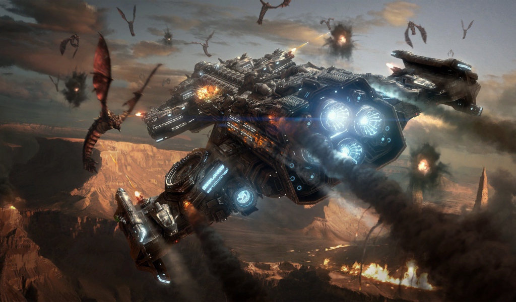 Космическое сражение в игре Starcraft II