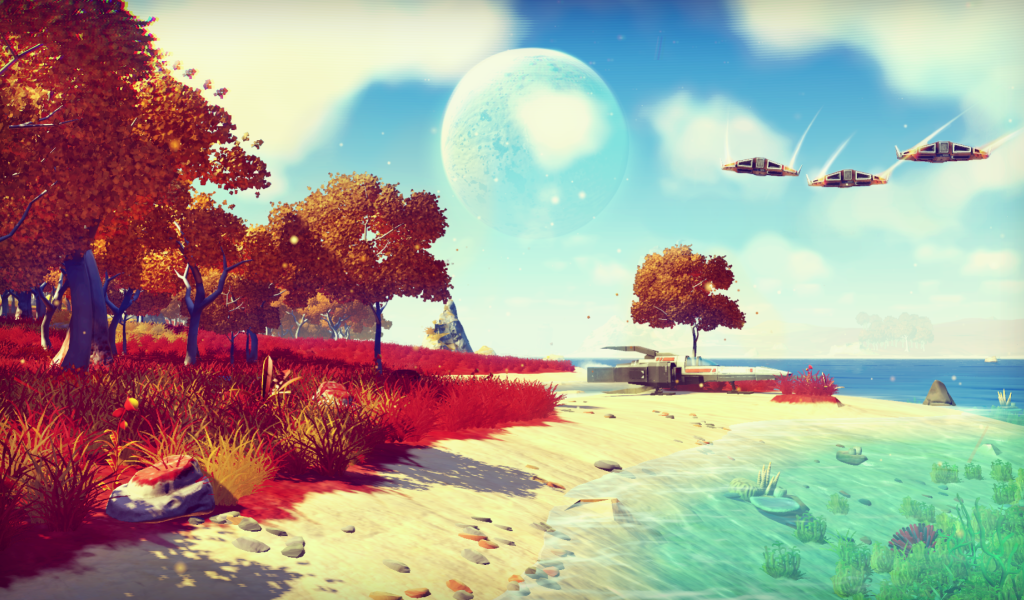 Пляж у моря в игре No Man's Sky
