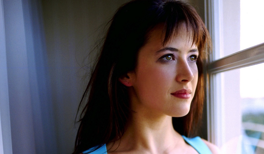 Красивая девушка смотрит в окно