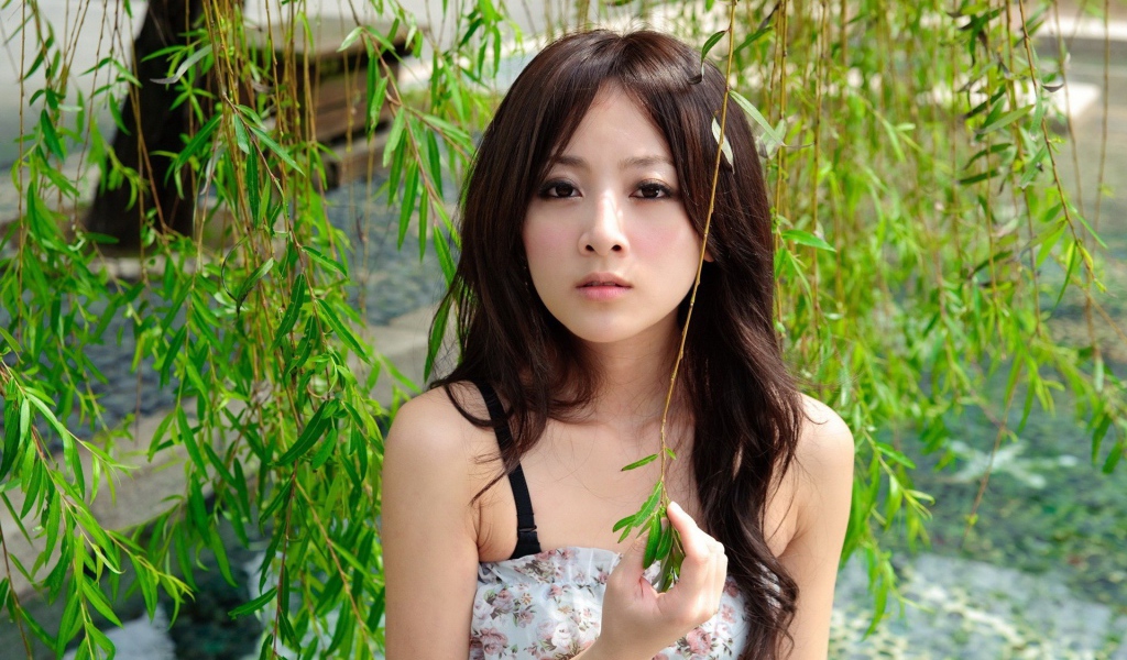 Японская девушка среди ветвей вербы