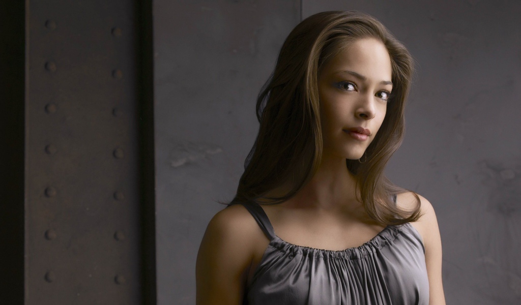 Кристин Кройк в сером платье