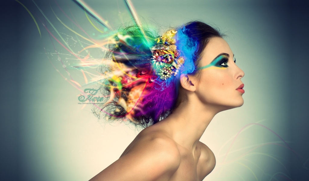 Радуга в волосах у девушки