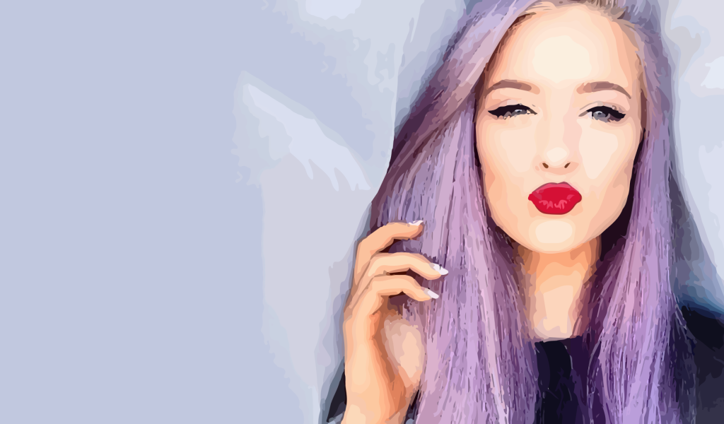 Девушка с фиолетовыми волосами, рисунок