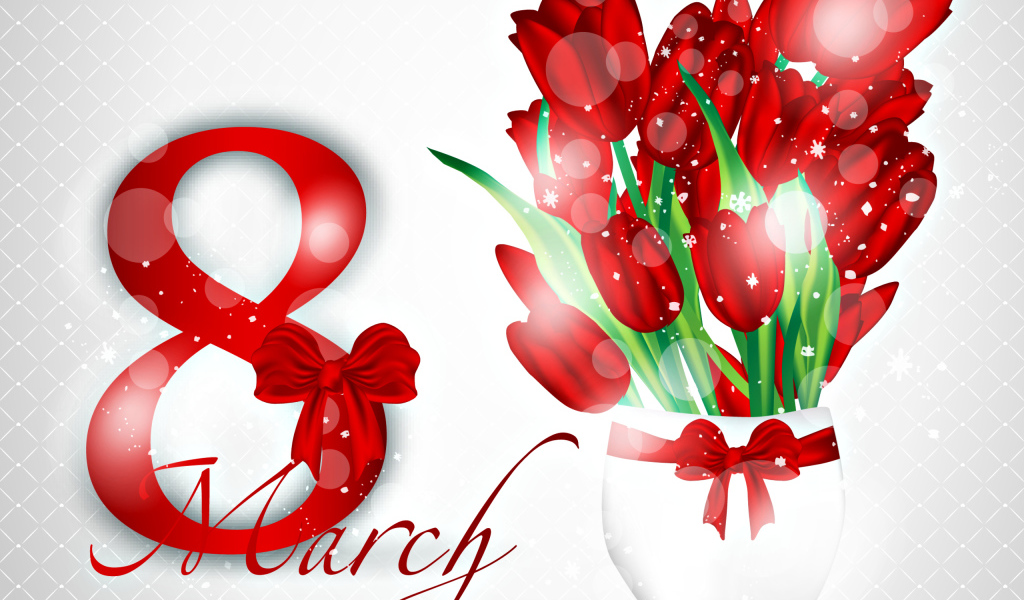 Открытка с красивым букетом тюльпанов на 8 марта